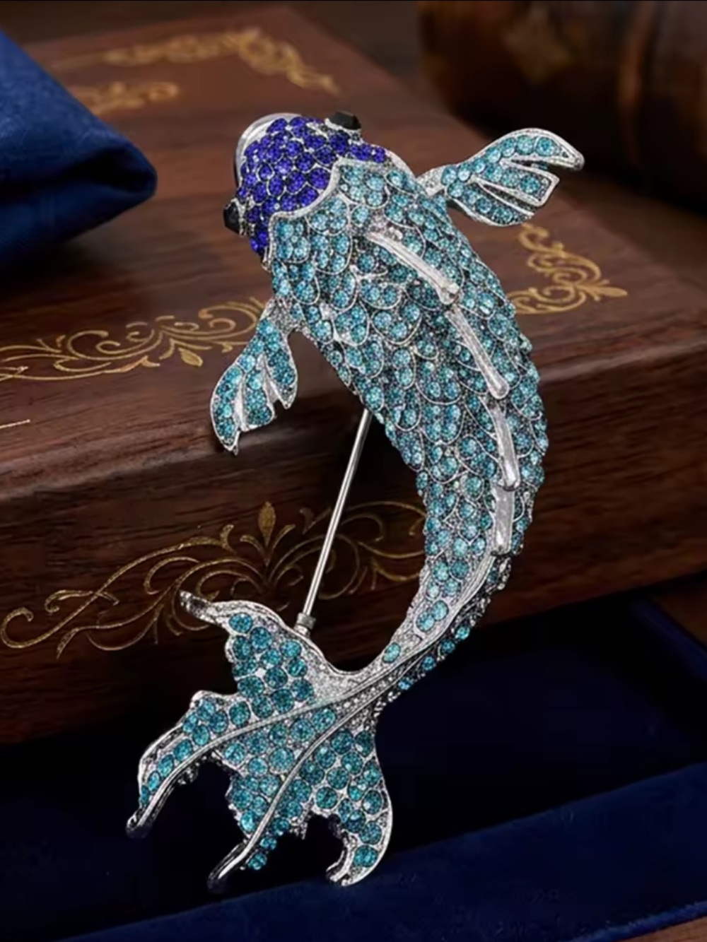 Blue Koi Fish Crystal Brooch